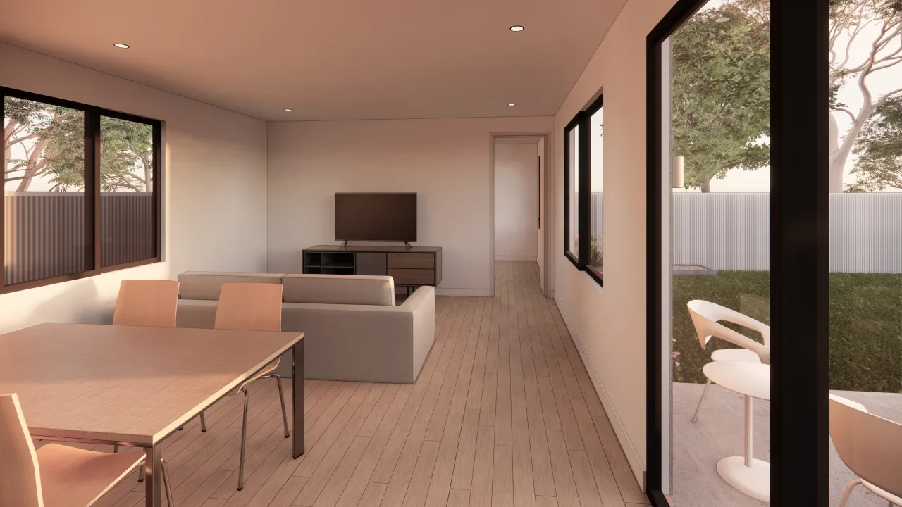 Swan River Daisy Simple dining and living space